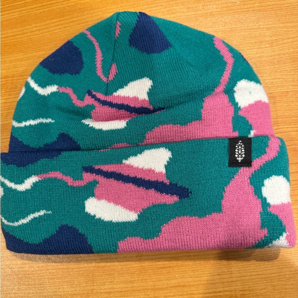 FP Movement by Free People Teal and Pink Patterned Beanie
